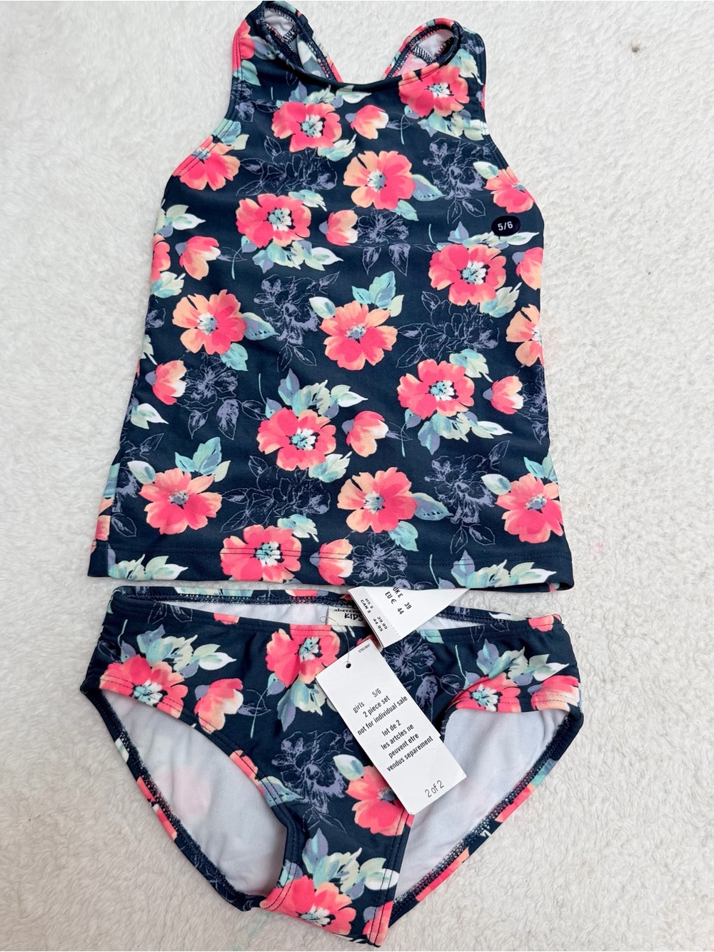 Abercrombie Kids Floral Tankini Swimsuit - Navy with Coral Flowers 5/6
